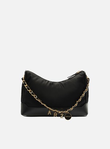 Bolsa Tiracolo Preta Nylon Couro Média Corrente