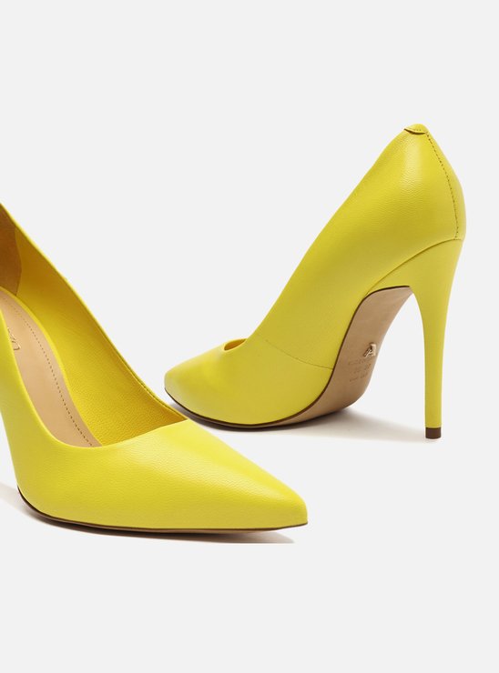 Scarpin Amarelo Couro Salto Alto Fino