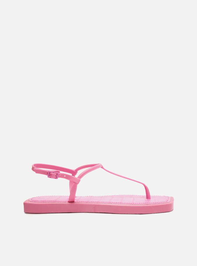 Kit Sandália Rasteira Rosa Square Palmilha Croco e Bag