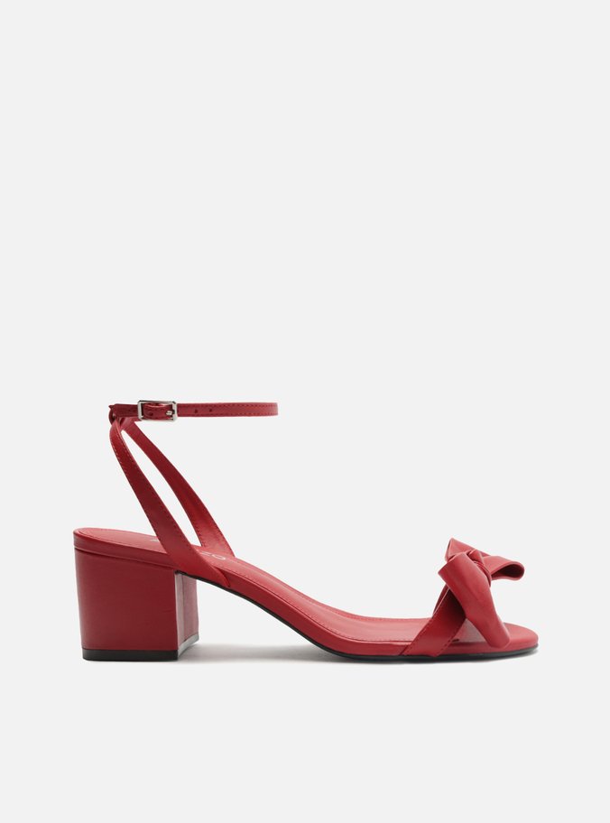 Sandália Vermelho Salto Bloco Fivela