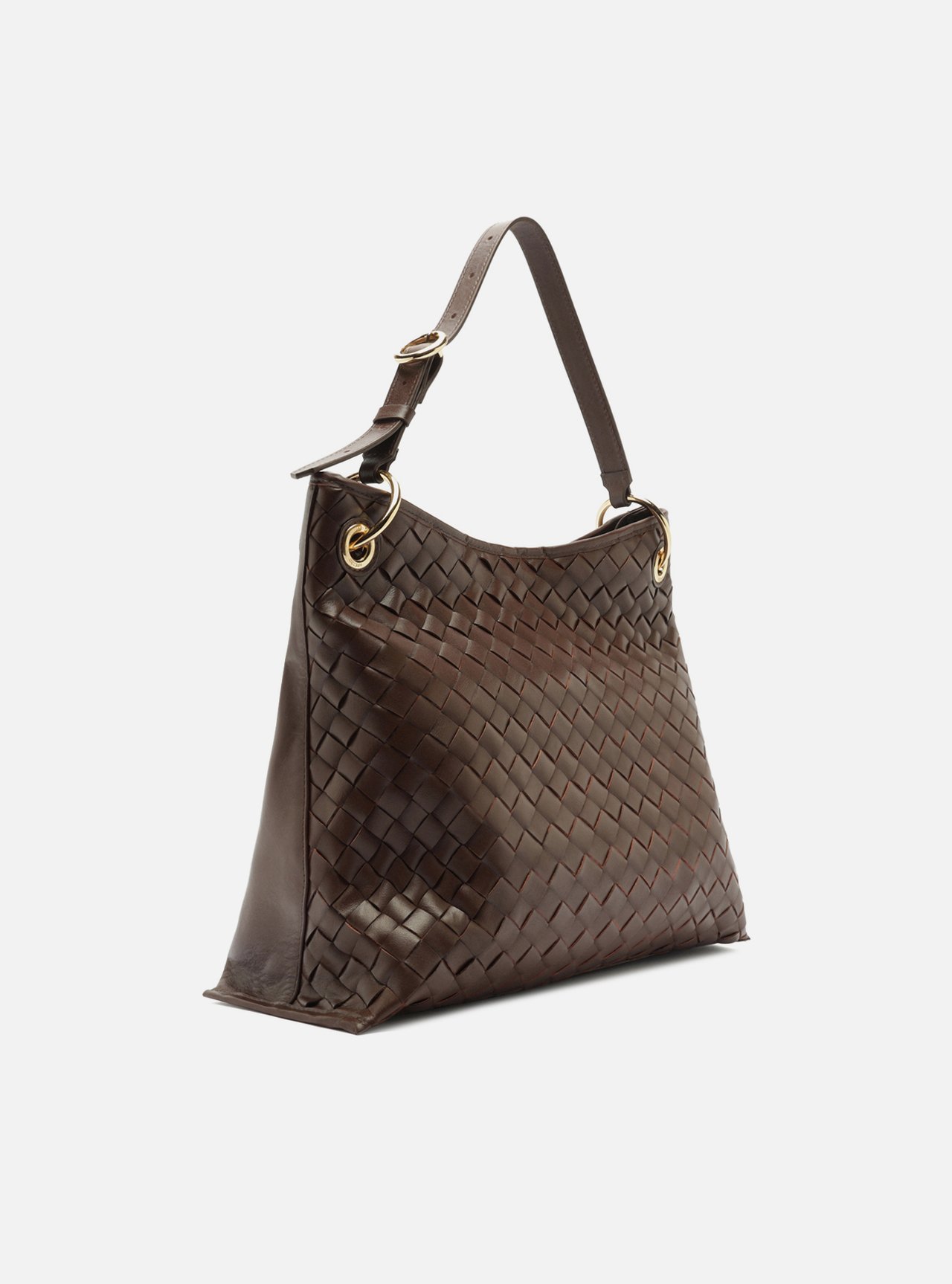 Bolsa Hobo Marrom Couro Grande Tressê — foto 5
