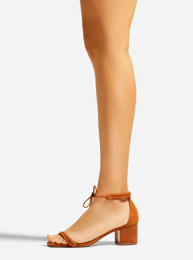 Sandália Marrom Suede Salto Bloco Amarração