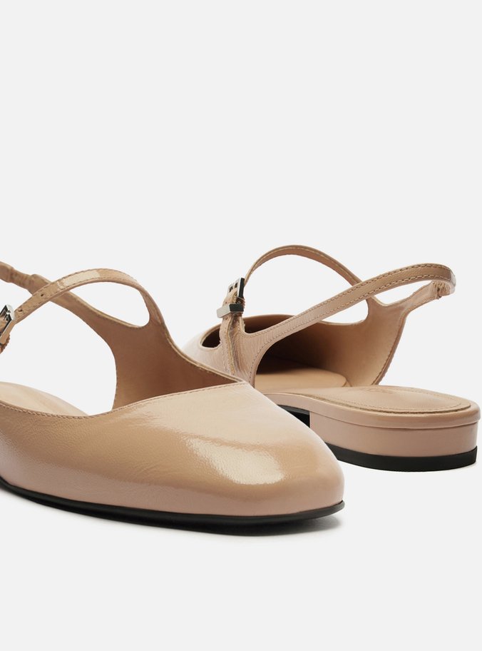Sapatilha Boneca Bege Couro Slingback Classic
