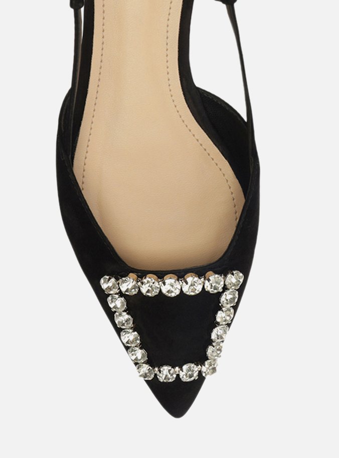 Sapatilha Preta Nobuck Bico Fino Slingback Pedraria