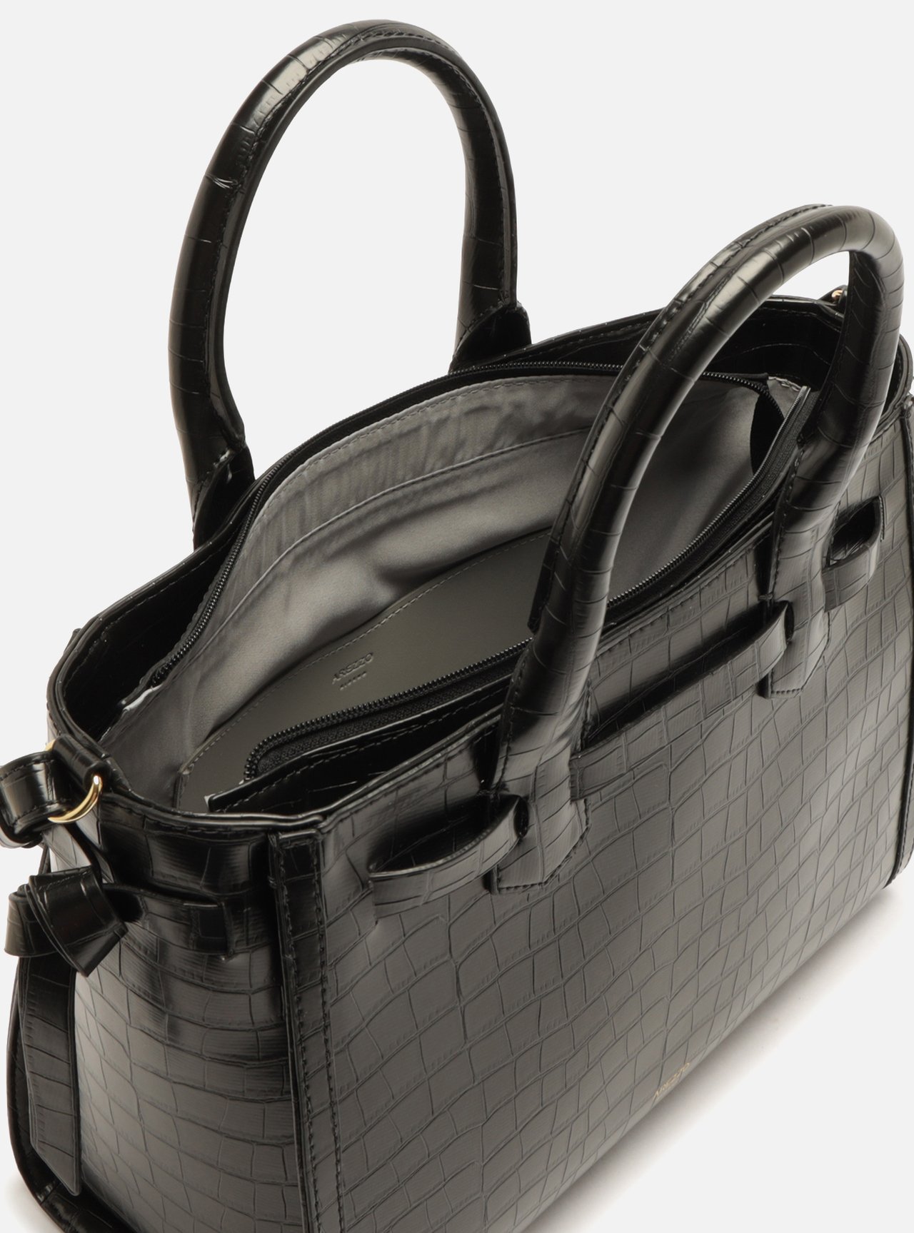Bolsa Tote Preta Média Croco Tiras — foto 4