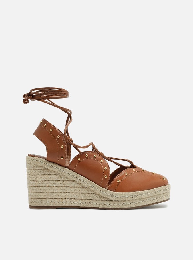 Espadrille Marrom Couro Salto Alto Amarração
