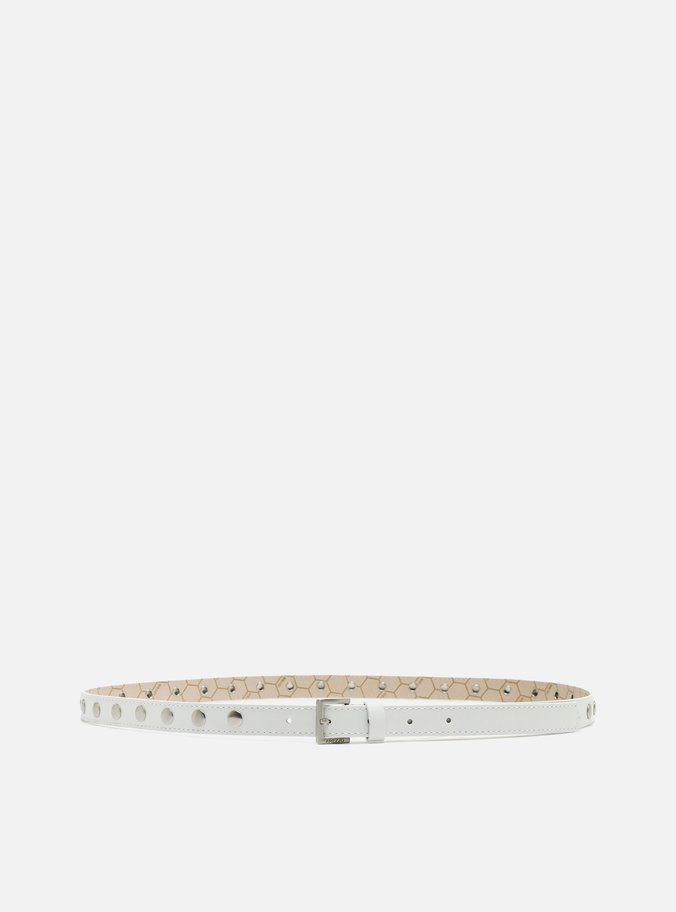 Cinto Branco Couro Fino Tachas