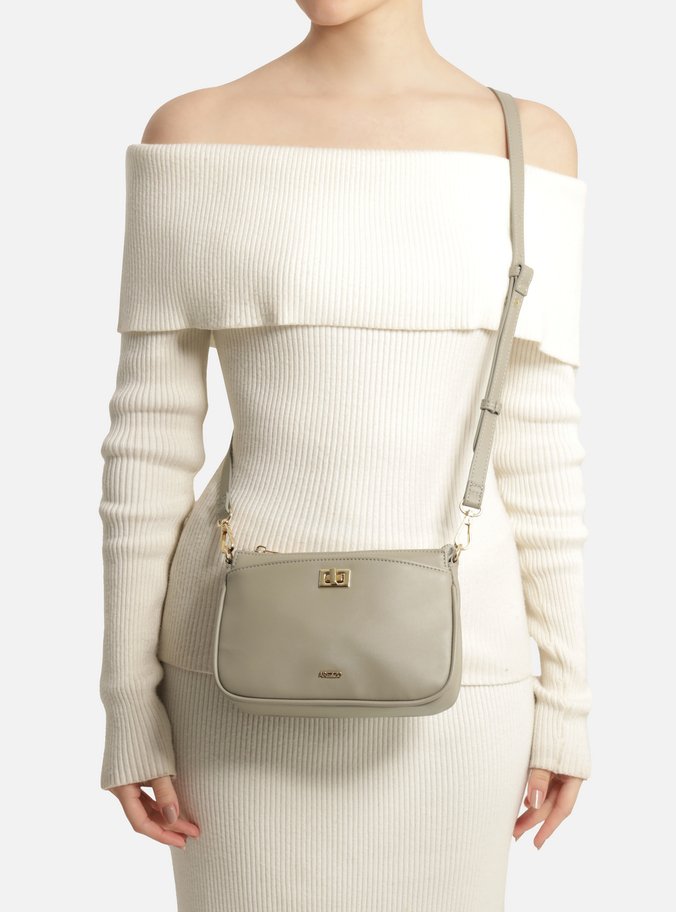 Bolsa Tiracolo Cinza Média Detalhe Metal