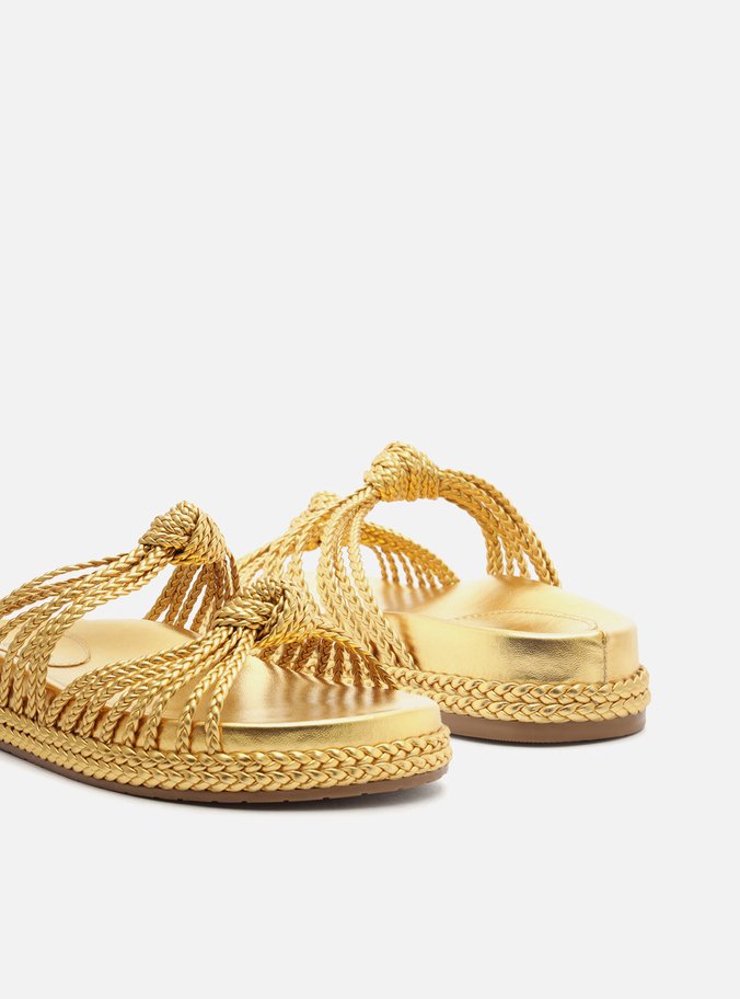 Sandália Rasteira Dourada Flatform Mykonos