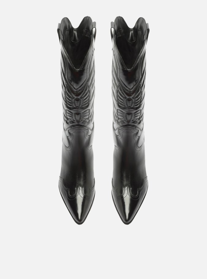 Bota Preta Couro Cano Médio Western