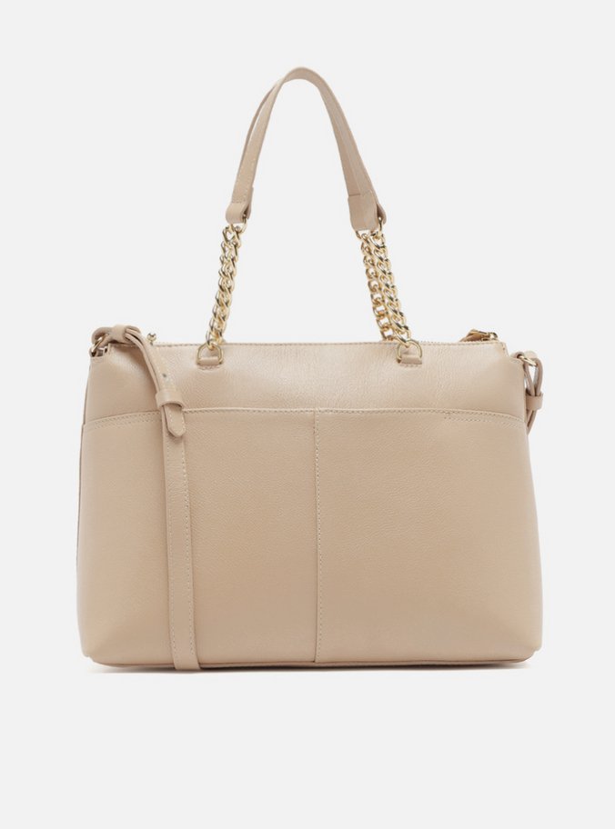 Bolsa Tote Bege Couro Grande Alça Corrente