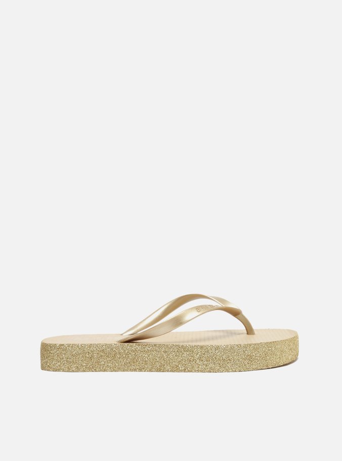 Chinelo de Dedo Dourado Brilho Flatform Brizza