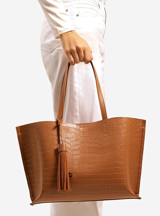 Bolsa Shopping Marrom Croco Grande Barbicacho