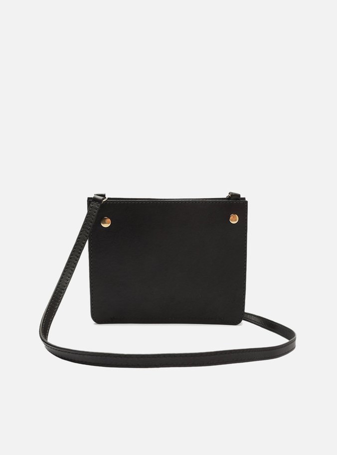 Mini Bolsa Preta Couro Mel Porta-Celular