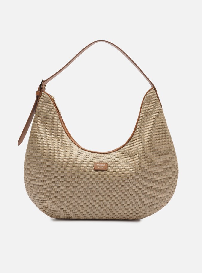 Bolsa Hobo Marrom Palha Média Metais