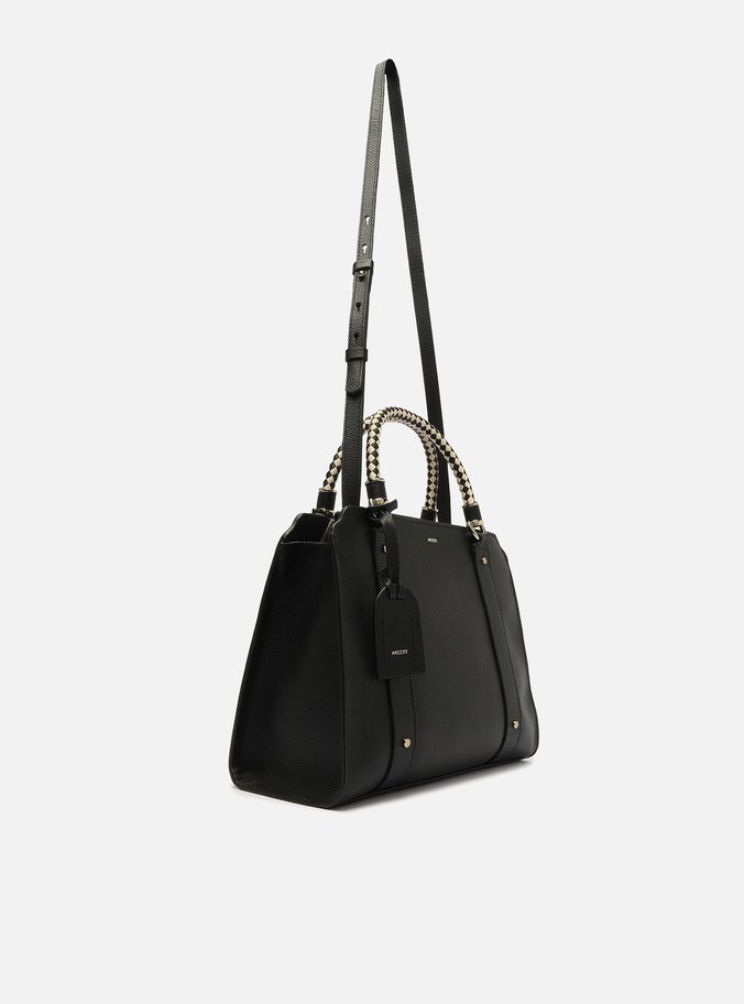 Tote Preta Couro Piazza Grande Alças Off-White