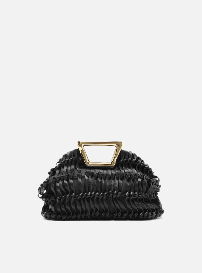 Bolsa Tiracolo Preta Couro Média Alça Metal