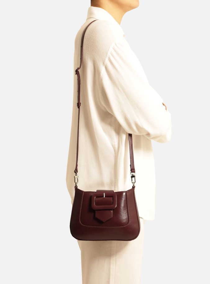 Bolsa Tiracolo Vinho Couro Pequena Maxi Fivelas