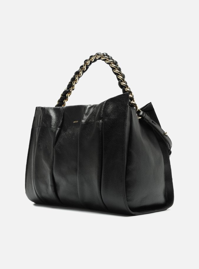 Bolsa Tote Preta Couro Milano Chain Grande