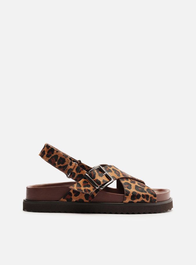 Sandália Papete Animal Print Tiras Cruzadas