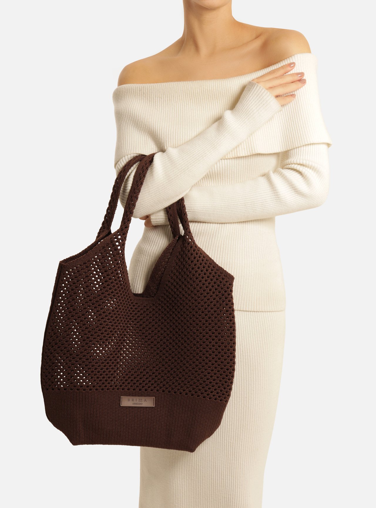 Bolsa Shopping Marrom Knit Média Brizza — foto 6