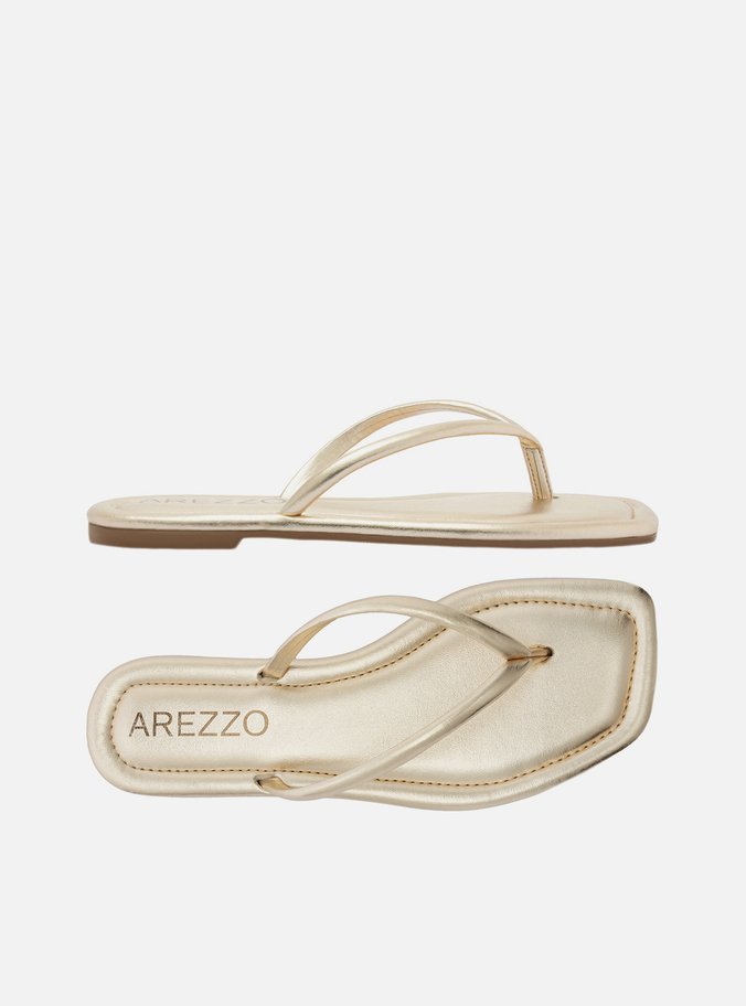 Rasteira Dourada Flip Flop Bico Quadrado