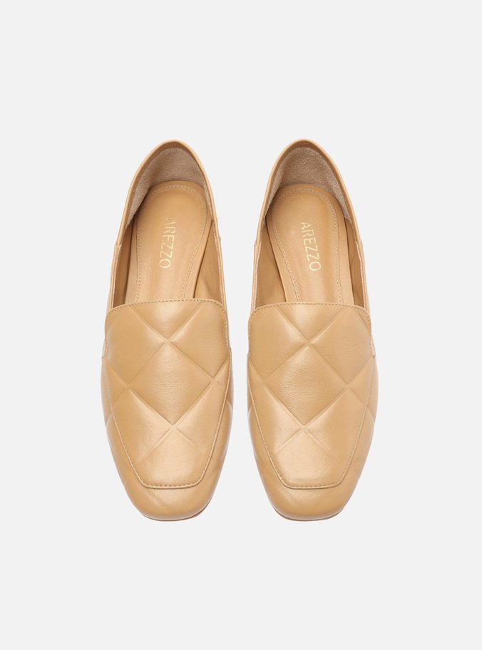 Mocassim Nude Couro Bombado