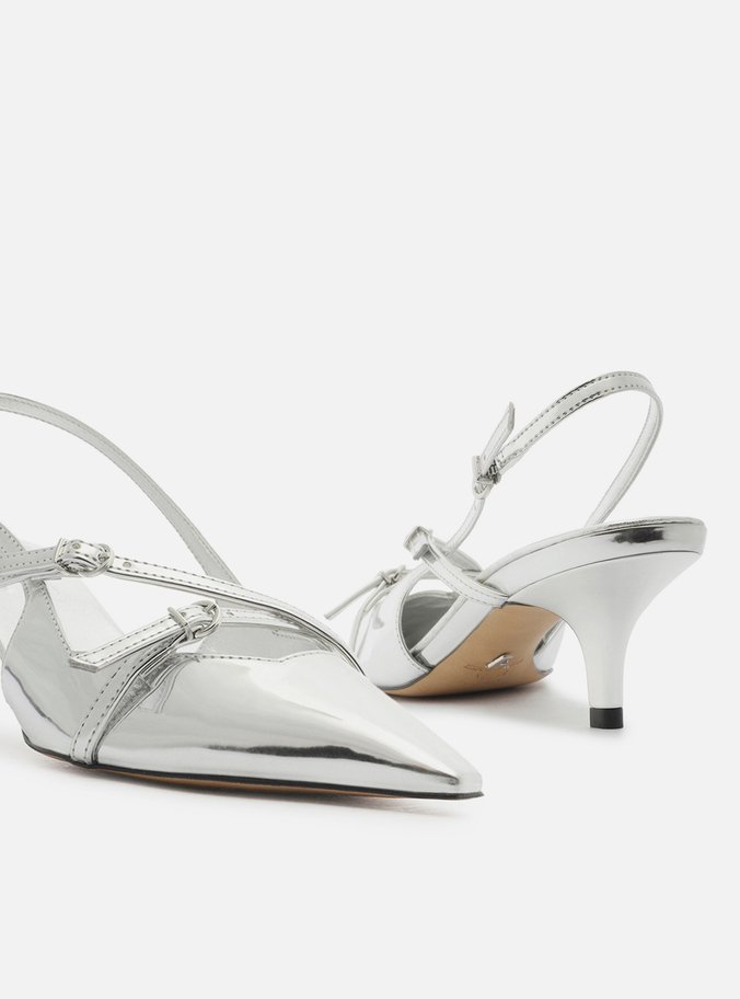 Scarpin Prata Salto Médio Slingback Amélia