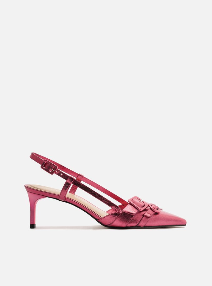 Scarpin Rosa Couro Salto Baixo Slingback