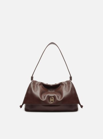 Arezzo — Bolsa Tiracolo Marrom Couro Média Franzida