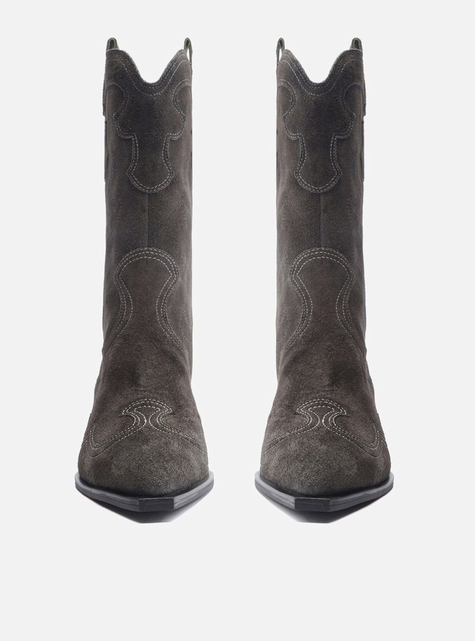Bota Cinza Camurça Cano Médio Western Folk