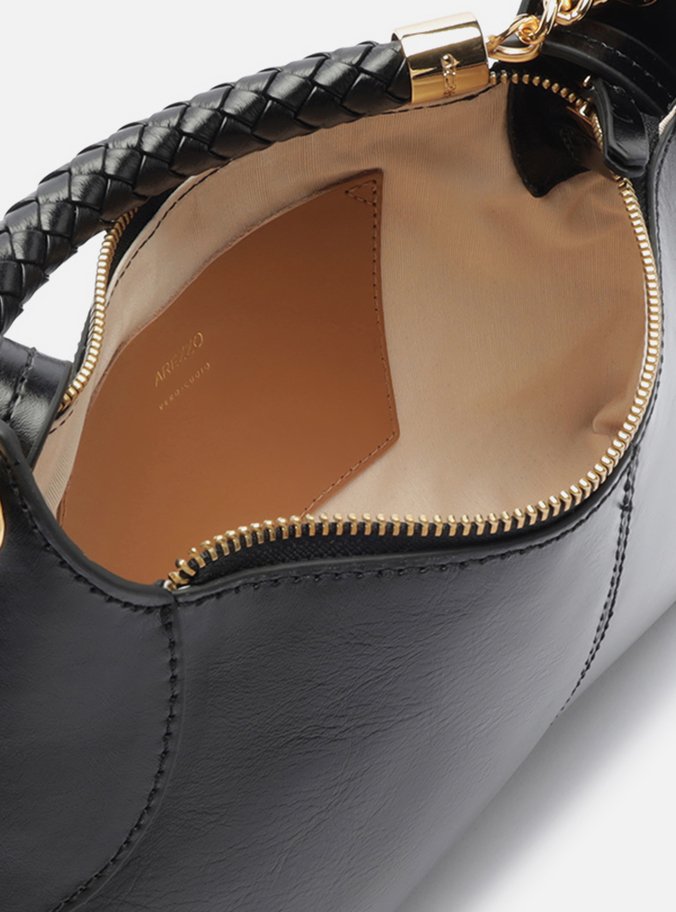 Bolsa Tiracolo Preta Couro Média Alça Metais