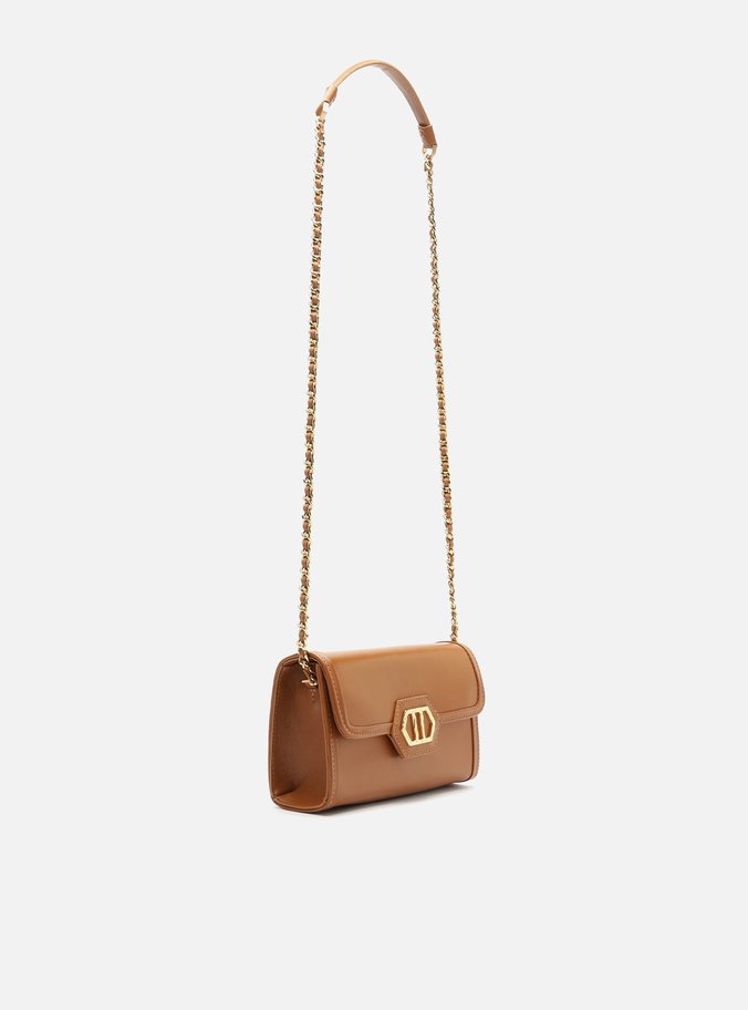Bolsa Tiracolo Marrom Almond Couro Média Metal