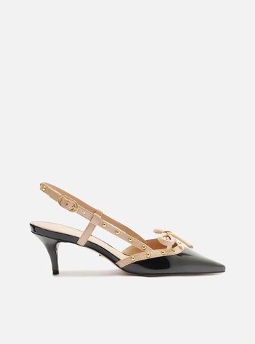 Scarpin Preto Verniz Salto Kitten Slingback