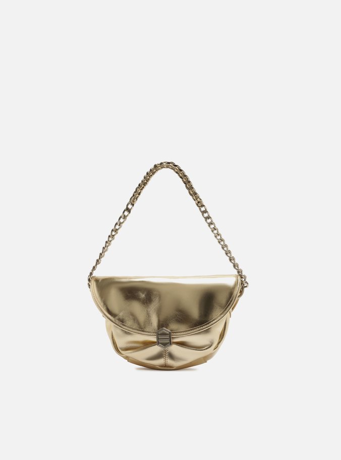 Bolsa Tiracolo Dourada Couro Média Laço