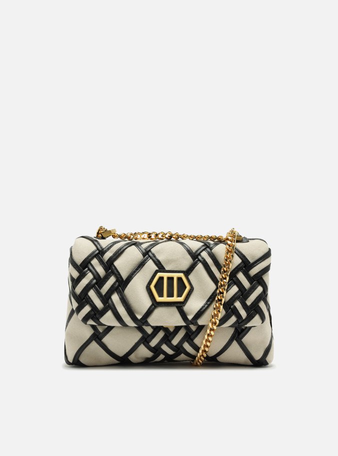 Bolsa Tiracolo Preta Couro Linho Média Tressê
