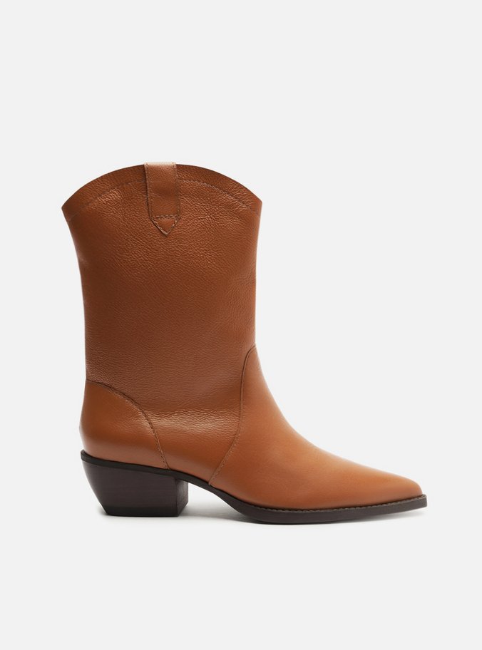 Bota Marrom Couro Cano Curto Western Lisa