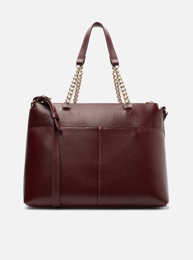 Bolsa Tote Vinho Couro Grande Alça Corrente