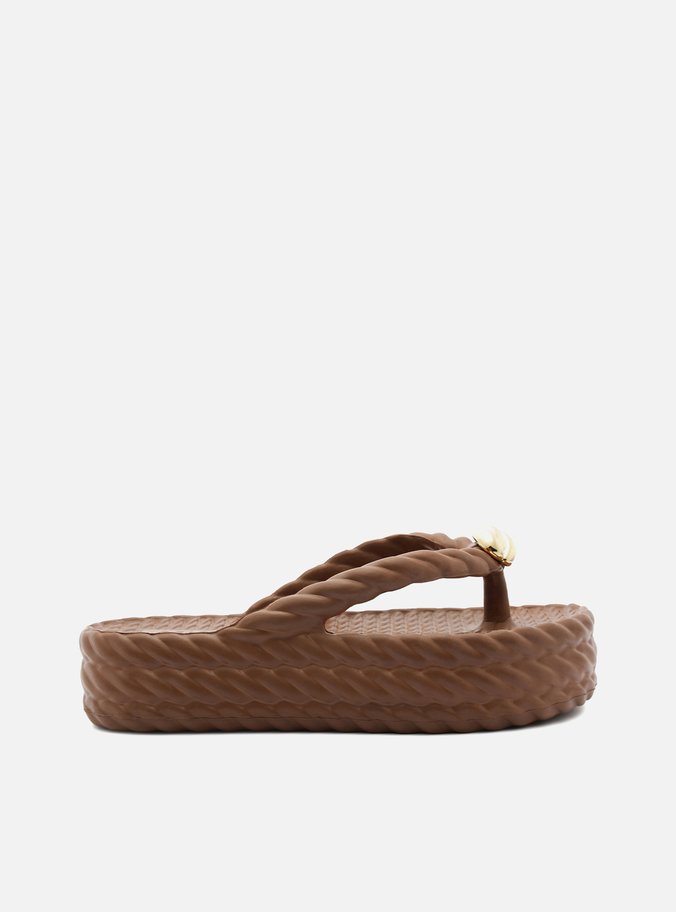 Sandália Marrom Flatform Marrocos Flip Flop Metal Textura