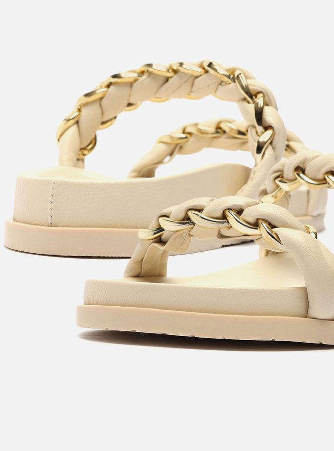 Sandália Rasteira Off-White Tiras Corrente