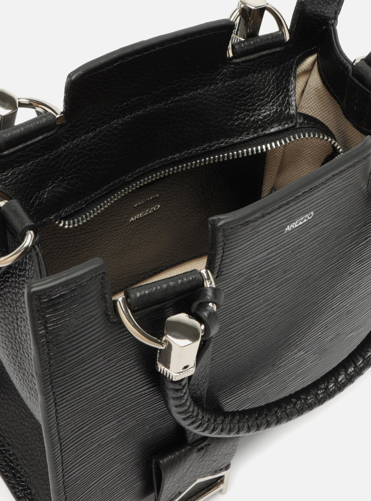 Bolsa Tote Preta Couro Abbraccio Média — foto 4