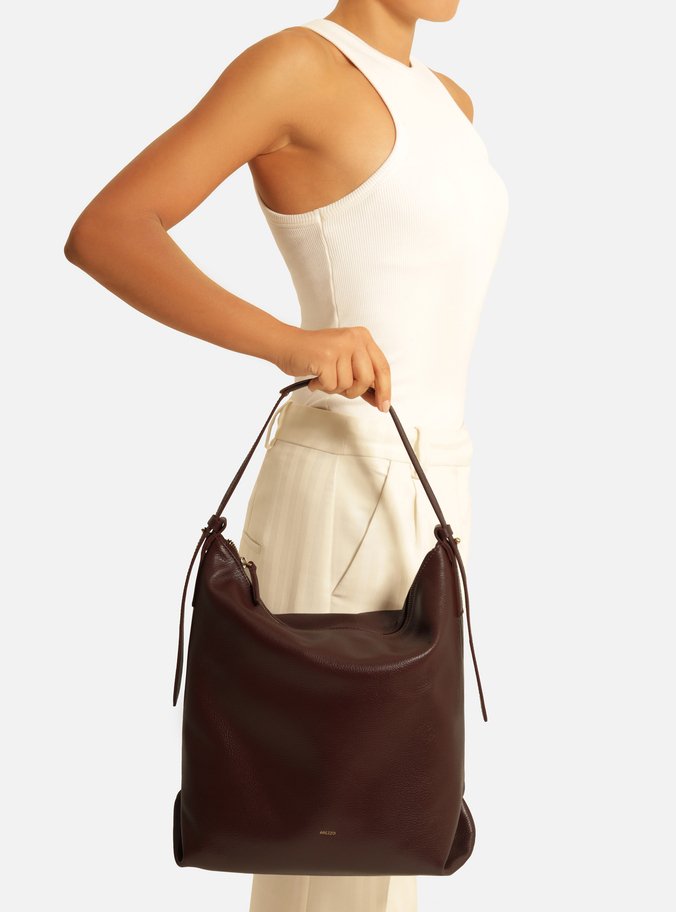 Bolsa Hobo Vinho Couro Grande Detalhe Tiras