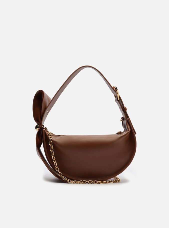 Bolsa Tiracolo Marrom Couro Média Laço Metal