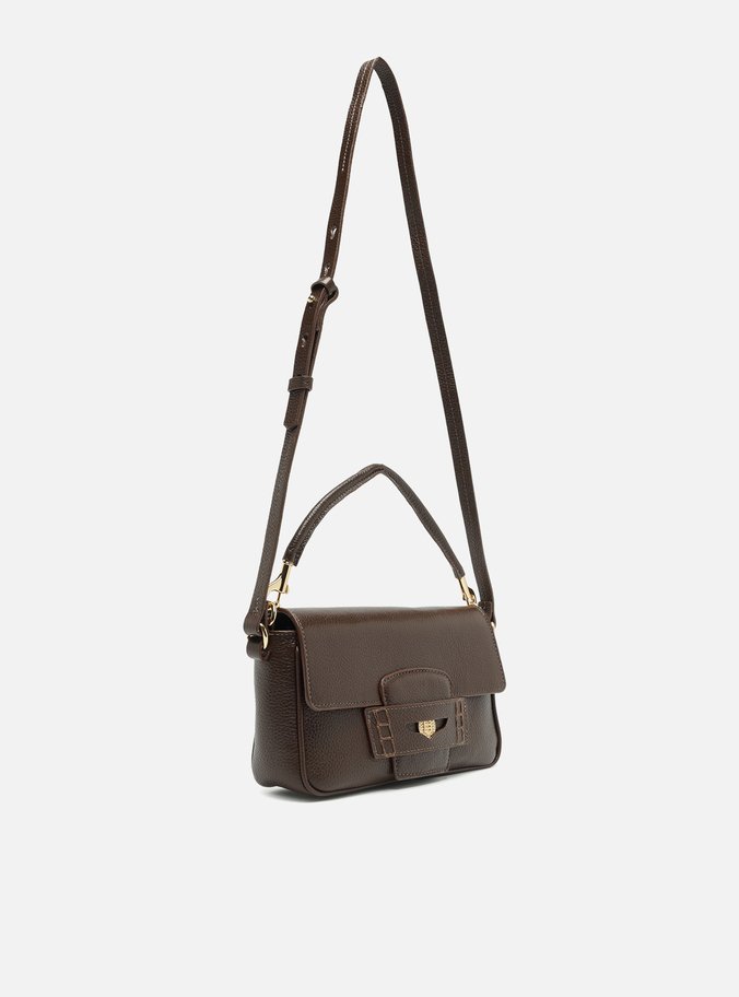 Bolsa Tiracolo Marrom Couro Média Detalhe Moeda