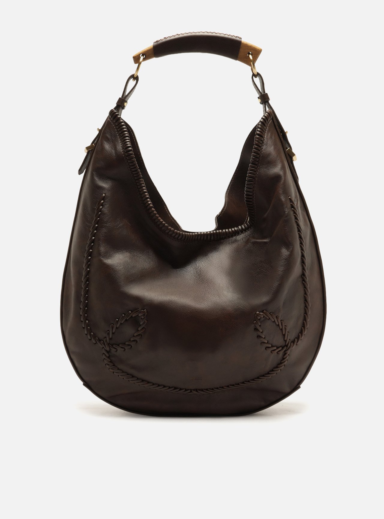 Bolsa Hobo Marrom Couro Grande Tressê — foto 1