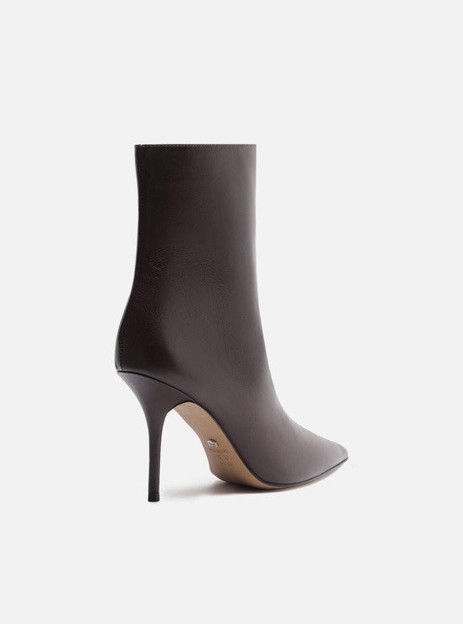Bota Marrom Couro Cano Curto Salto Alto Fino