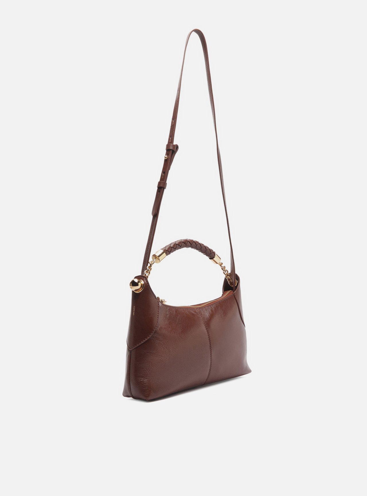 Bolsa Tiracolo Marrom Couro Média Alça Tressê — foto 5