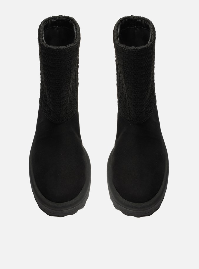 Bota Preta Camurça Cano Médio Knit Riley