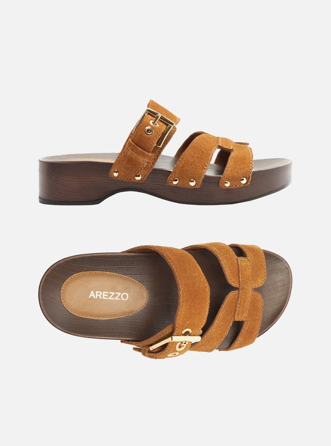 Sandália Clog Marrom Acamurçada Flatform Lauren
