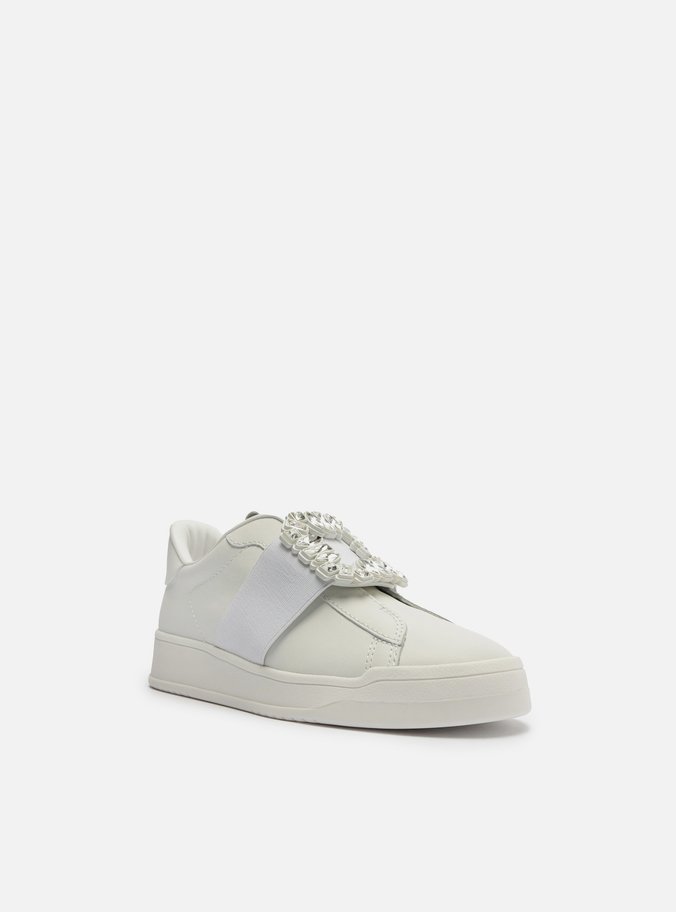 Tênis Slip On Branco Couro Pedraria